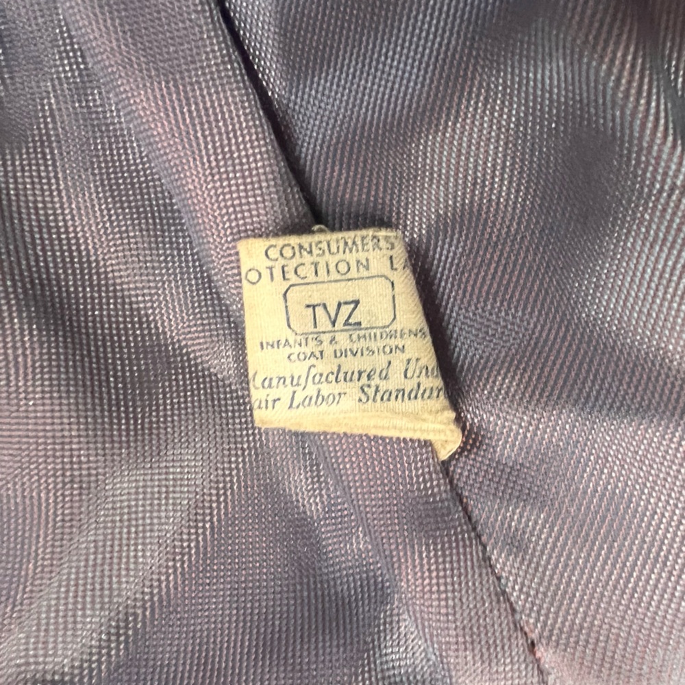 Bambury Original Vintage 50s 60s Wool Tweed Swing Coat Green Velvet Toddler Kids - Picture 8 of 15